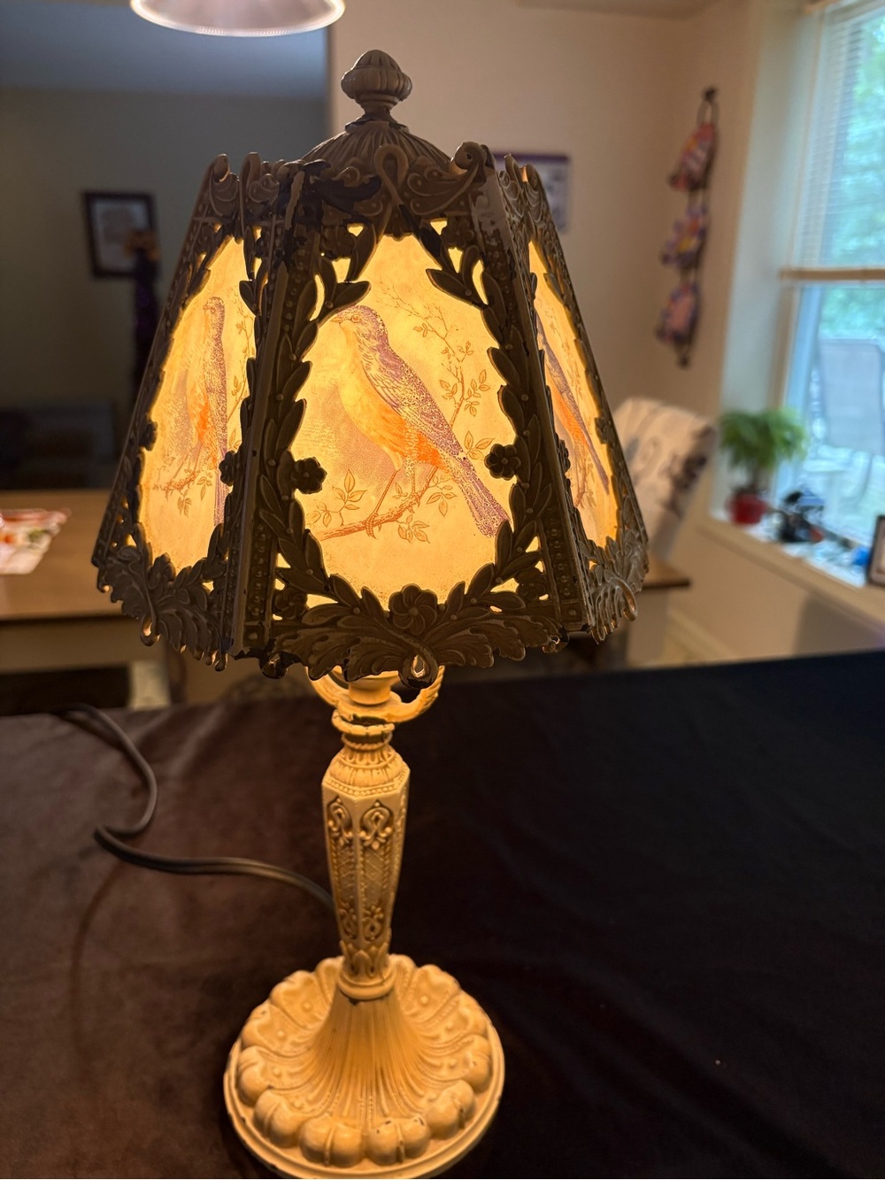 Antique Cast Metal Boudoir Lamp Decorative Bird Relief / Similar Lamps Made 1920 - Picture 12 of 16